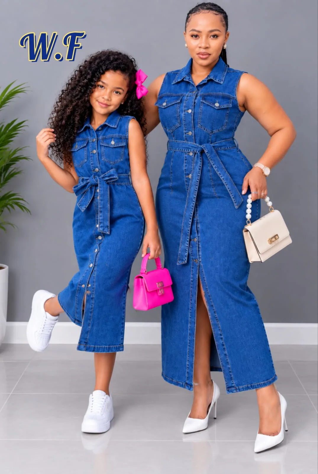 women's denim maxi dress set for pair