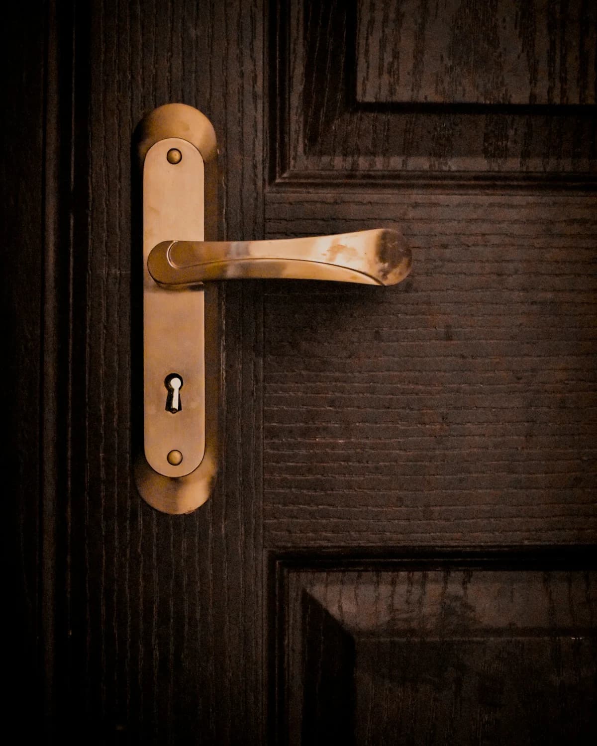 Door lever lock on a wooden door